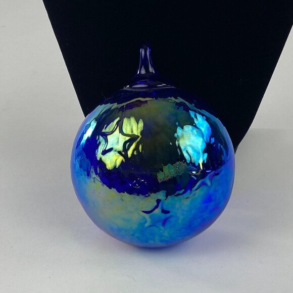 Hand Blown Iridescent Glass Ornament Half Moon Stars Design Blue Purple Vintage - Picture 4 of 10